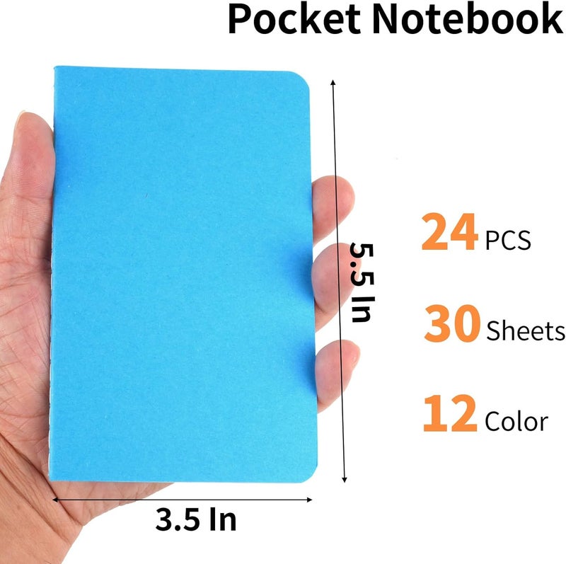 Hoiny 24 Pack Mini Pocket Notebook, 3.5 X 5.5 Inch Lined Small Journals for Kids, Colorful Cover Notepads for Traveler, Students, School Supplies, 30 Sheets/60 Pages, Memo Pad, Tiny Note Book Bulk - Image 2